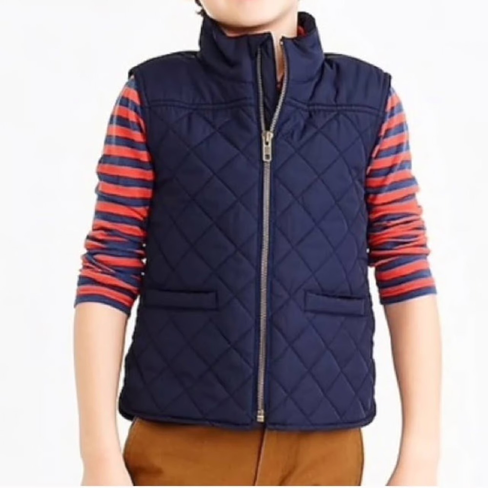J Crew Crewcuts Walker Vest Boys 4-5 Navy Quilted Puffer Gold Zip 92209